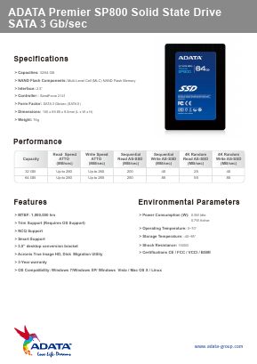 SP800 Datasheet PDF  A-Data Technology