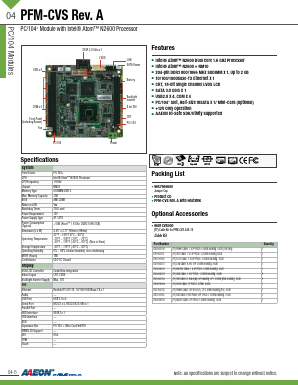 TF-PFM-CVS-A10-10 Datasheet PDF AAEON Technology