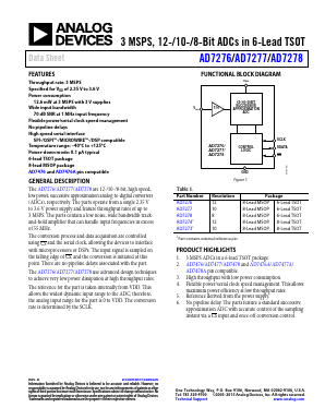 AD7278 Datasheet PDF Analog Devices