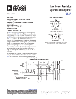 OP27GZ Datasheet PDF Analog Devices