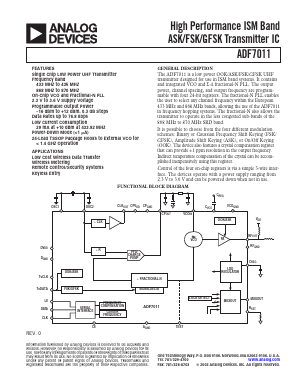 ADF7011BRU-REEL Datasheet PDF Analog Devices