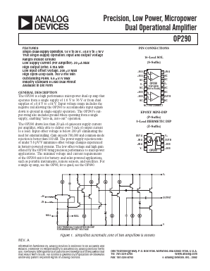 OP290GS Datasheet PDF Analog Devices