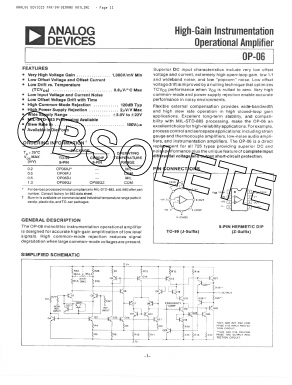 OP06FJ Datasheet PDF Analog Devices