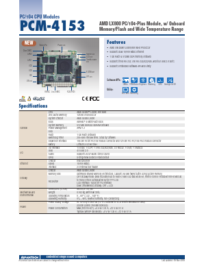PCM-4153FZ-L0A2E Datasheet PDF Advantech Co., Ltd.