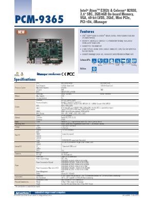 PCM-9365E-2GS3A1E Datasheet PDF Advantech Co., Ltd.