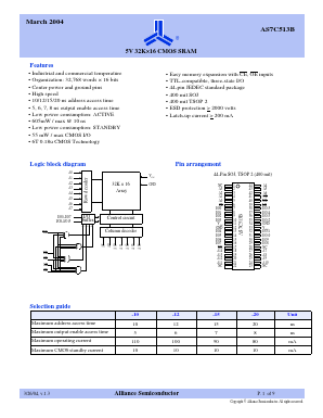 AS7C513B-15JI Datasheet PDF Alliance Semiconductor