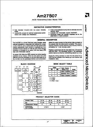 AM27S07A/B2C Datasheet PDF Advanced Micro Devices