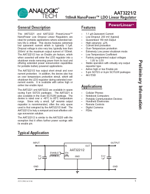 AAT3221IGV-2.85-T1 Datasheet PDF Advanced Analogic Technologies