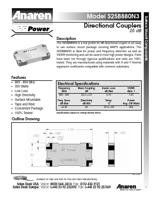 S25B880N3 Datasheet PDF Anaren Microwave