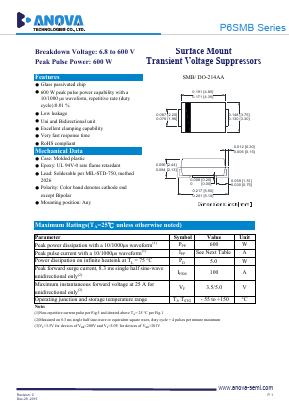 P6SMB10CA Datasheet PDF Anova Technologies CO., LTD.