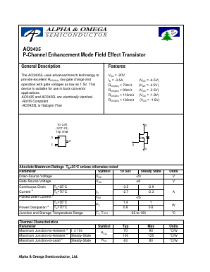 AO3435L Datasheet PDF Alpha and Omega Semiconductor