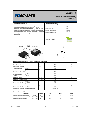 AOB416 Datasheet PDF Alpha and Omega Semiconductor