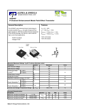 AOD407 Datasheet PDF Alpha and Omega Semiconductor