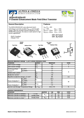 AOI4185 Datasheet PDF Alpha and Omega Semiconductor