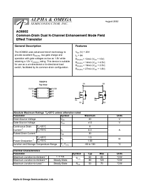 AO8802 Datasheet PDF Alpha and Omega Semiconductor