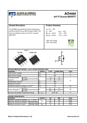 AO4485 Datasheet PDF Alpha and Omega Semiconductor