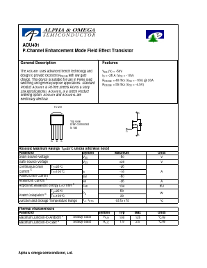AOU401L Datasheet PDF Alpha and Omega Semiconductor
