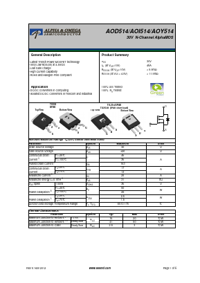 AOD514 Datasheet PDF Alpha and Omega Semiconductor