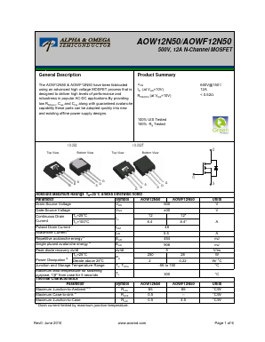 AOW12N50 Datasheet PDF Alpha and Omega Semiconductor