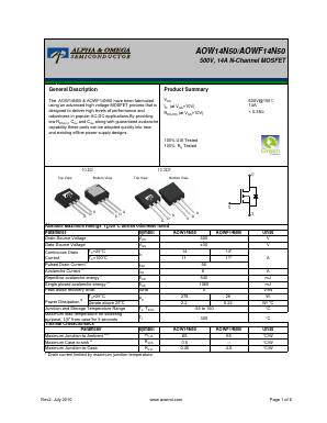 AOW14N50 Datasheet PDF Alpha and Omega Semiconductor