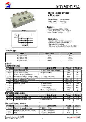 MT150DT12L2 Datasheet PDF Jiangsu APT Semiconductor Co.,Ltd.