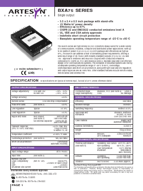 BXA75-48S15 Datasheet PDF Artesyn Technologies