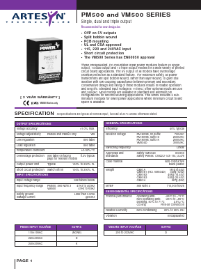 PM500 Datasheet PDF Artesyn Technologies