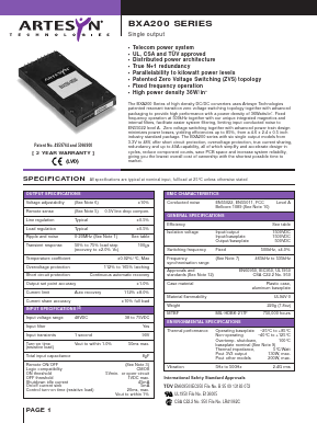 BXA200-48S05 Datasheet PDF Artesyn Technologies