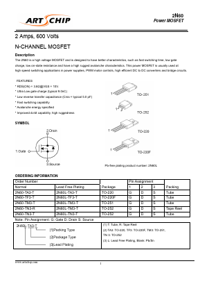 2N60L-TN3-T Datasheet PDF ARTSCHIP ELECTRONICS CO.,LMITED.