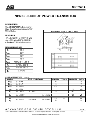 MRF240A Datasheet PDF Advanced Semiconductor