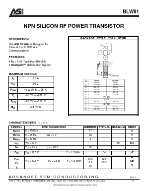 BLW81 Datasheet PDF Advanced Semiconductor