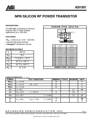 ASI1001 Datasheet PDF Advanced Semiconductor