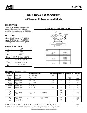 BLF175 Datasheet PDF Advanced Semiconductor