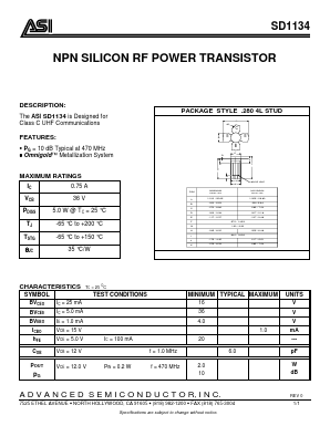 SD1134 Datasheet PDF Advanced Semiconductor