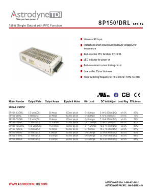 SP150-13.5DRL Datasheet PDF Astrodyne Corporation