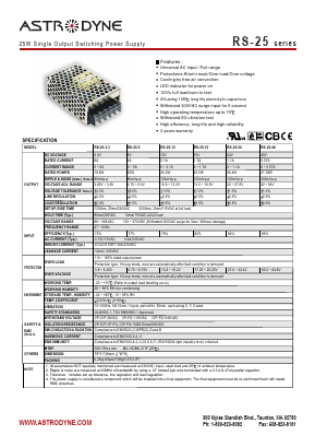 RS-25 Datasheet PDF Astrodyne Corporation