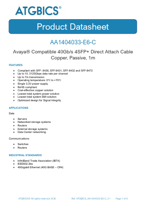 AA1404033-E6-C Datasheet PDF ATGBICS by Approved Technology