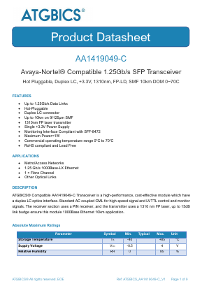 AA1419049-C Datasheet PDF ATGBICS by Approved Technology