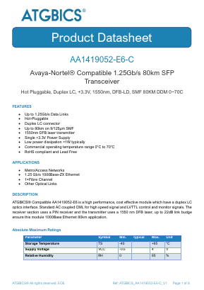 AA1419052-E6-C Datasheet PDF ATGBICS by Approved Technology