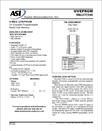 SMJ27C040-12J Datasheet PDF Austin Semiconductor