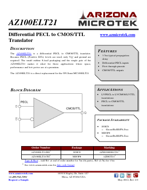 AZ100ELT21TGR2 Datasheet PDF Arizona Microtek, Inc