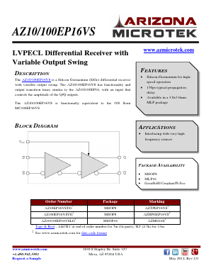 AZ100EP16VSLGR2 Datasheet PDF Arizona Microtek, Inc