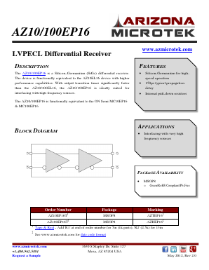 AZ10EP16TR1 Datasheet PDF Arizona Microtek, Inc