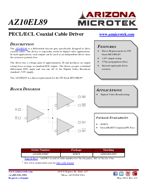 AZ10EL89DGR2 Datasheet PDF Arizona Microtek, Inc