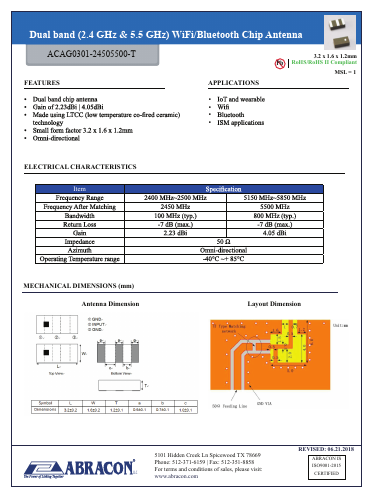 ACAG0301-24505500-T Datasheet PDF Abracon Corporation