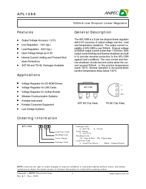 APL1088EC-PB Datasheet PDF Anpec Electronics
