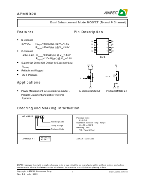 APM9928 Datasheet PDF Anpec Electronics