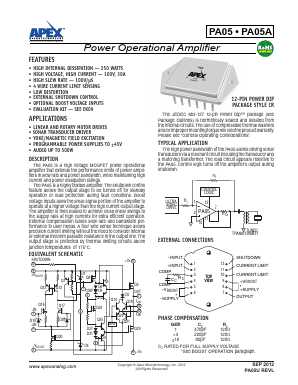 PA05A Datasheet PDF Apex Microtechnology