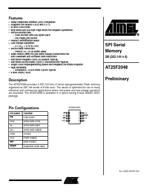 AT25F2048N-10SU-2.7 Datasheet PDF Atmel Corporation