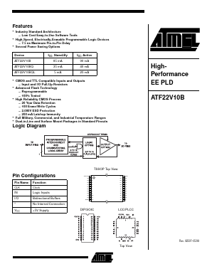 ATF22V10B-10JC Datasheet PDF Atmel Corporation